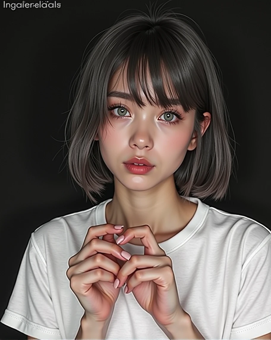 (RAW photo, best quality, masterpiece: 1.2), (photorealistic: 1.4), best lighting, 20 years old, (detail face, detail eyes, light gray eyes, light gray hair, short straight bob cut, Symmetrical eyes :1.3)
