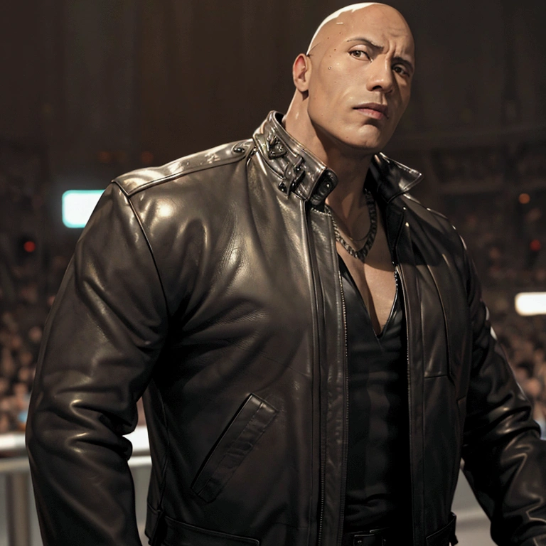th3r0ck, Black Leather Jacket, arena, wide shot, 