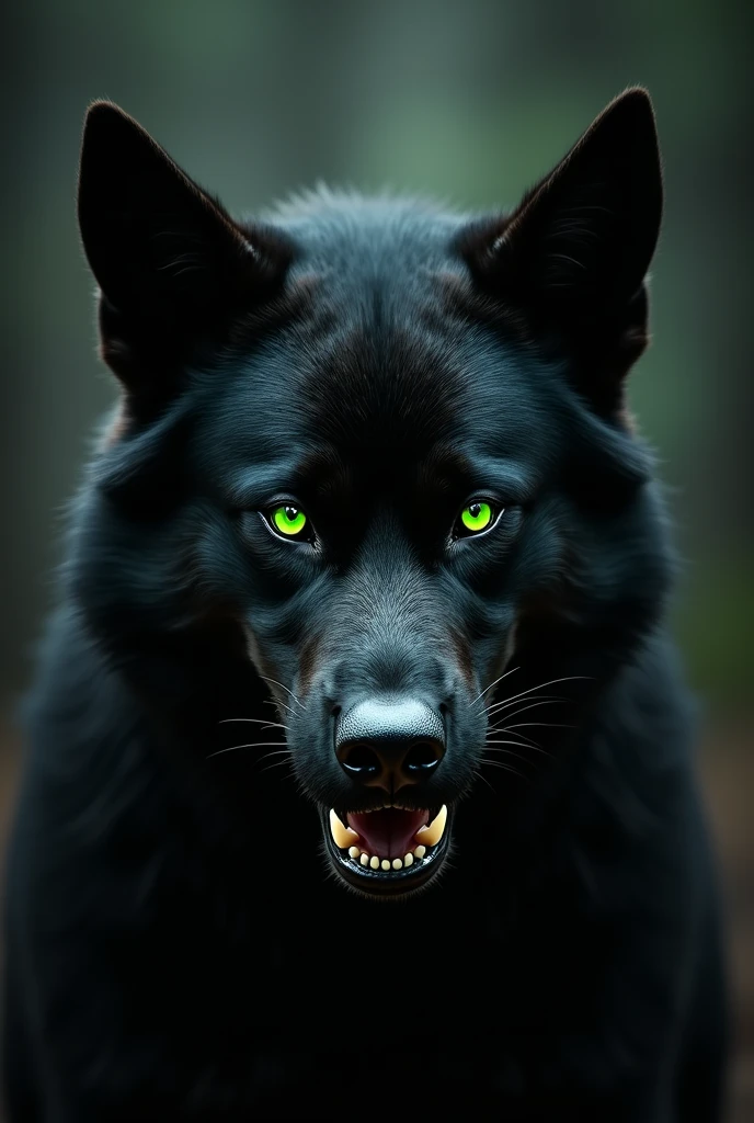 Cap with Logo of an imposing black angry dog looking at the camera with green eyes formed with the letters cln