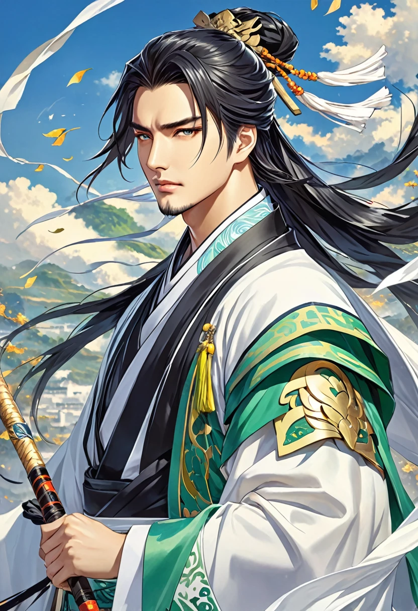 Zhuge Liang, tactician, handsome, debt, wind, 20&#39;s, youth, no beard, Gentle impression, laugh,