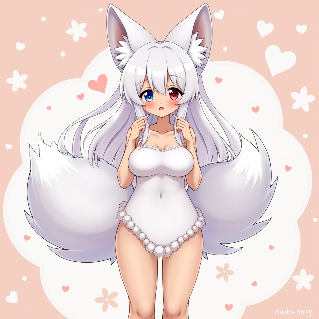 [One Fox Girl, Very Sexy Body, Blue and Red eyes, Heart, White Hair, Female Long Hair, Male Short Hair, Fluffy, Very Fluffy Body, Big Fox Ears, Two Big Fox Tail, White Angle Wings, velu female, Skinny, cute, Female Very Huge Breast, Breast Tits, Adult, Tall, velu, Sex Pose, Cute, Naked, Very Blushing, Girls Orgasm]