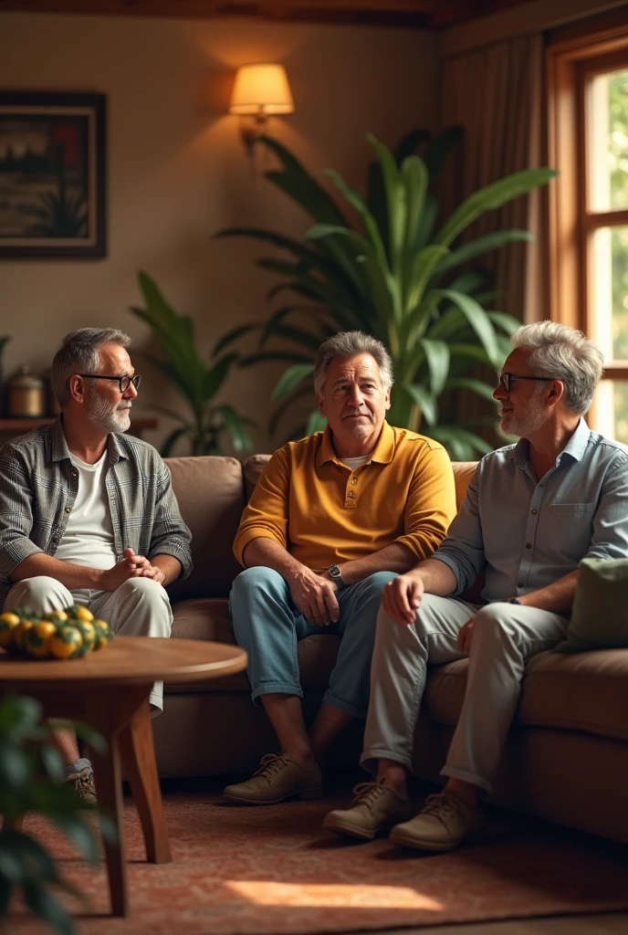 Diamond mine owners, not old, white , lounge situation, quite casual 