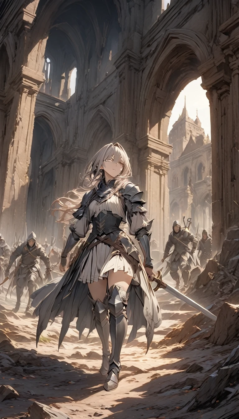 (8k unit wallpaper CG highly detailed, masterpiece, Highest quality, Very detailed), (((alone))), ((Wide Shot:1.5)), (Paladin with legendary sword), (Thematic Backgrounds), Medieval, Nice views, Dark and ominous environment, (Dark Souls 3, Illustrator, (Best illustrations)