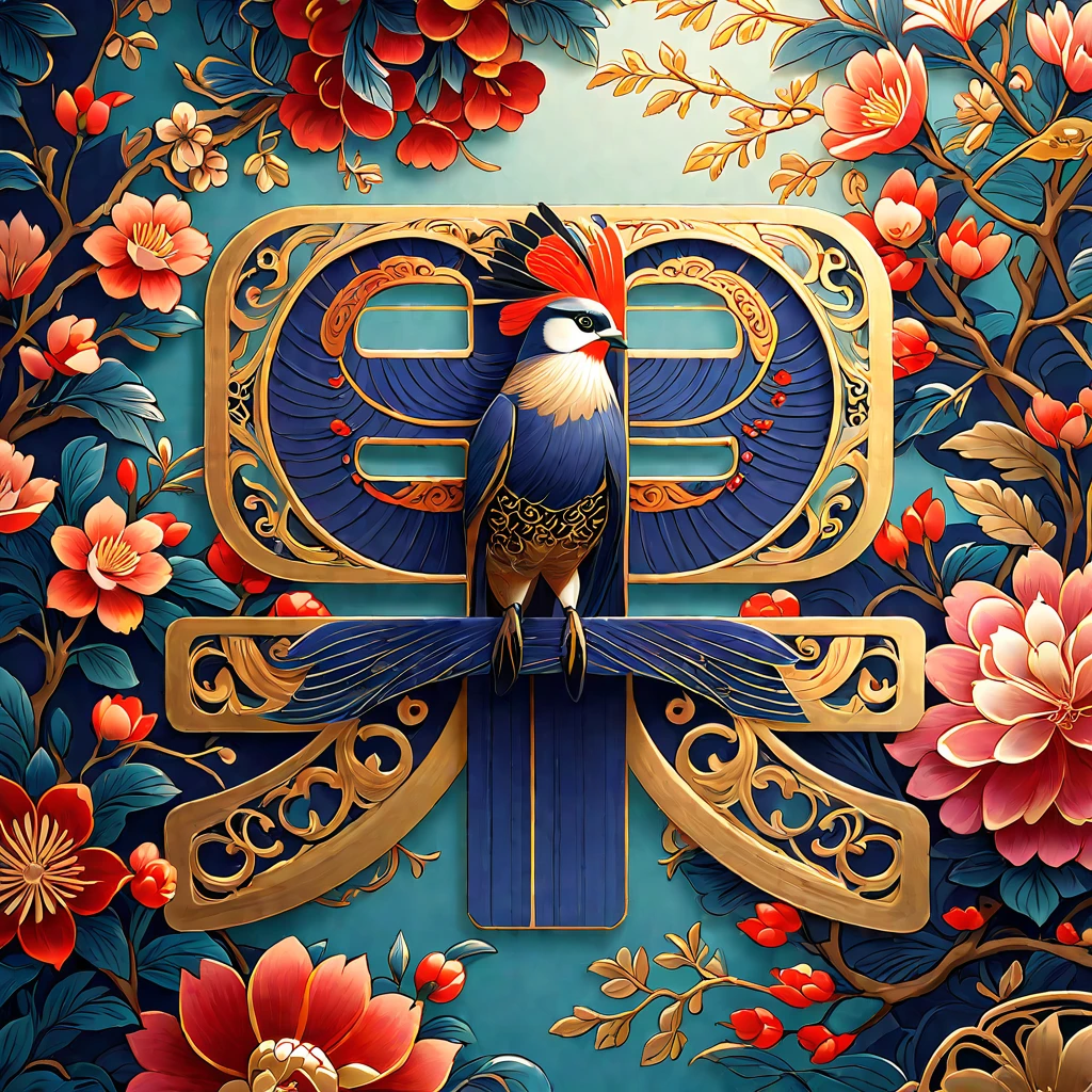 National Trend, Birds and flowers, wrap, Ultra HD, Filigree, Chinese elements, illustration