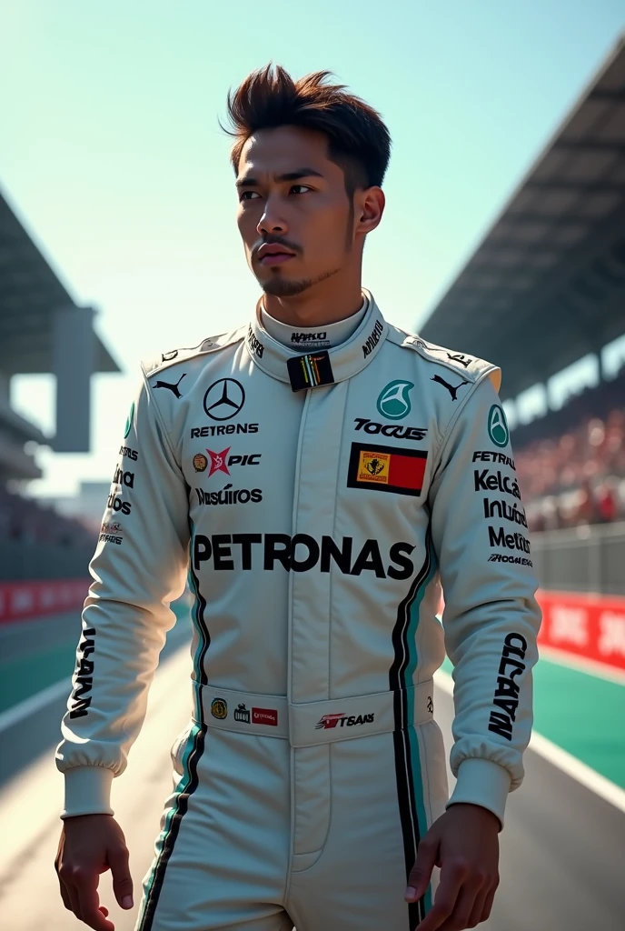 Filipino formula 1 driver in mercedes track suit
