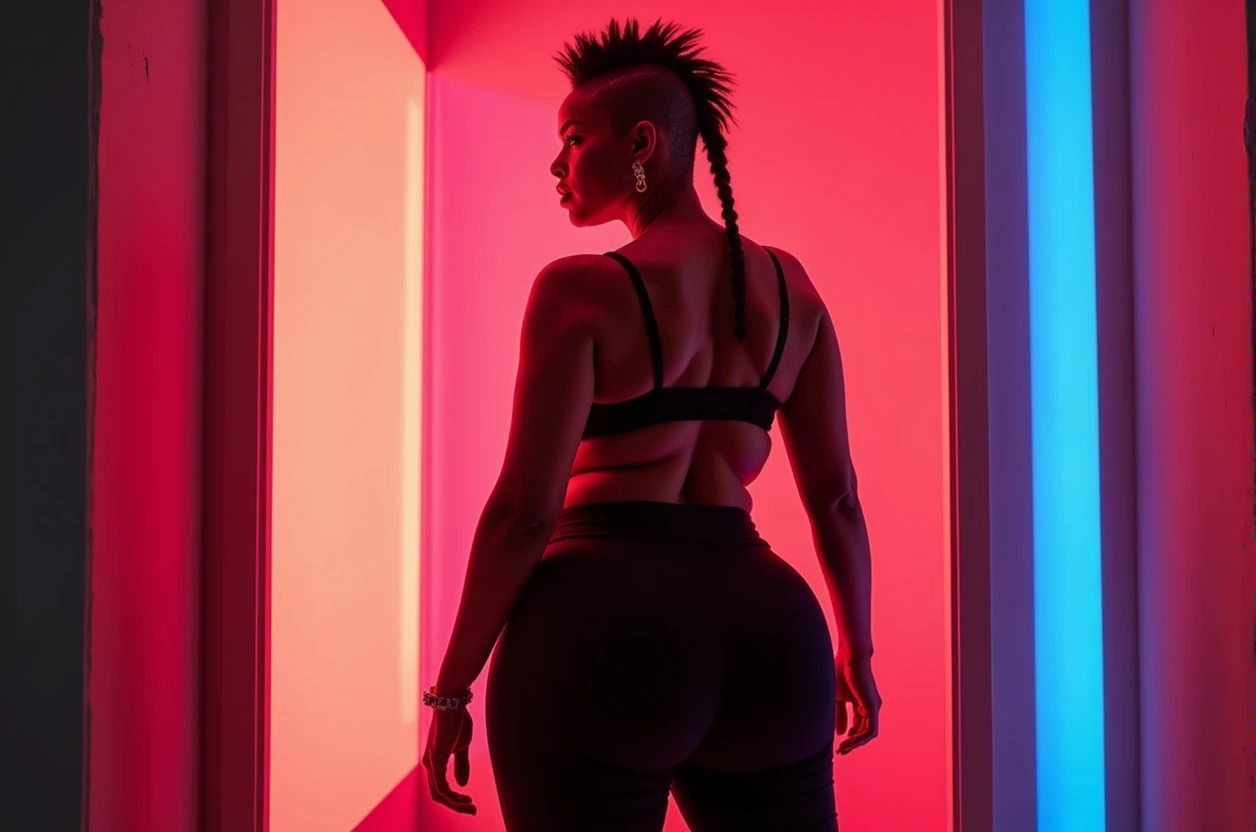 objective: (), Photography, mohawk hairstyle Woman with tan skin complexion while she is wearing bikini, Womanly, impossibly small tiny waist abs waistline, portraits, circumference of lower extremities far exceeds 80 inches hips, hyper realistic, she has massively immense hip measurements, intense detail, with the worlds largest buttocks, location random, A bottom-heavy, superior body part, ((masterpiece)), voluptuous lower body, feminine figure, illuminated from the back, bold leggings, Reductionist form, mujercore, vapour wave, bold lines, in the style of Mike Campau, Iris Van Herpen, Howard Schatz, neon and fluorescent lights, Russian-Western, an Inferior Physical Goddess, UHD, embodying a fusion of Christina Hendricks and Jessica Chastain, no nudity, ((Jessica Chastain (with a nod to Christina Hendricks and Claudia Allende))), (((best quality))), no nsfw