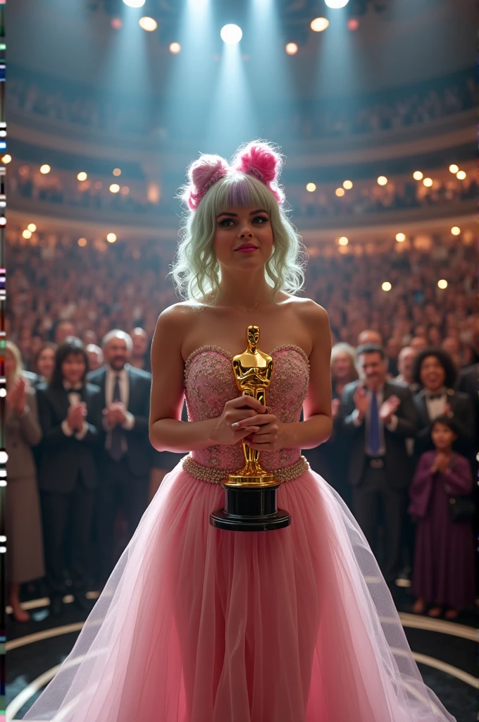 A picture of Melanie Martinez winning the Oscars