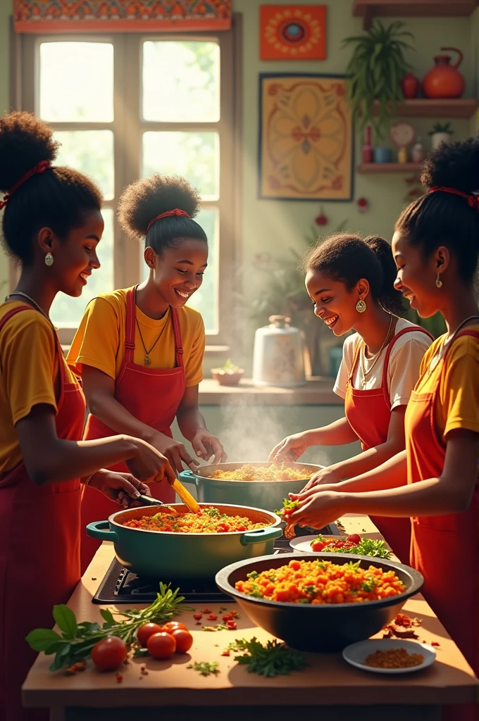 Ethiopian youth coming together to cook lunch together 
