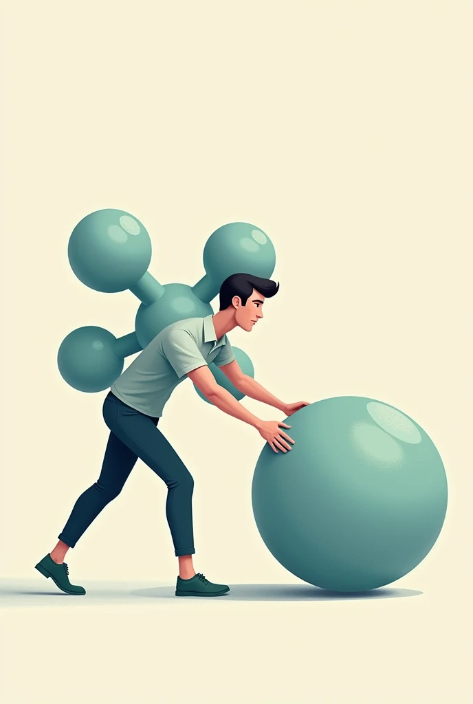 A man as a phosphate molecule pushes a ball ( to other decision) to not burn money and save money