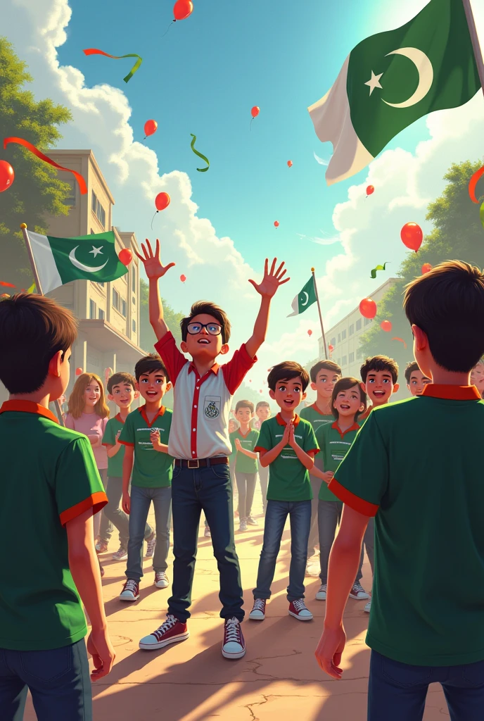 Generate pic of Pakistan independence day 14 Aug with PAK PUBLIC MAYMAR SCHOOL HARAR CHOWK .MENTION NAME OF MD
LAYWER MUSHTAQ HAIDER .SHOW LOGO AT CORNOR .. JUST PROMINENT THE STUDENT CELEBRATING 14 AUG AT SCHOOL ...
WITHOUT TEACHERS.