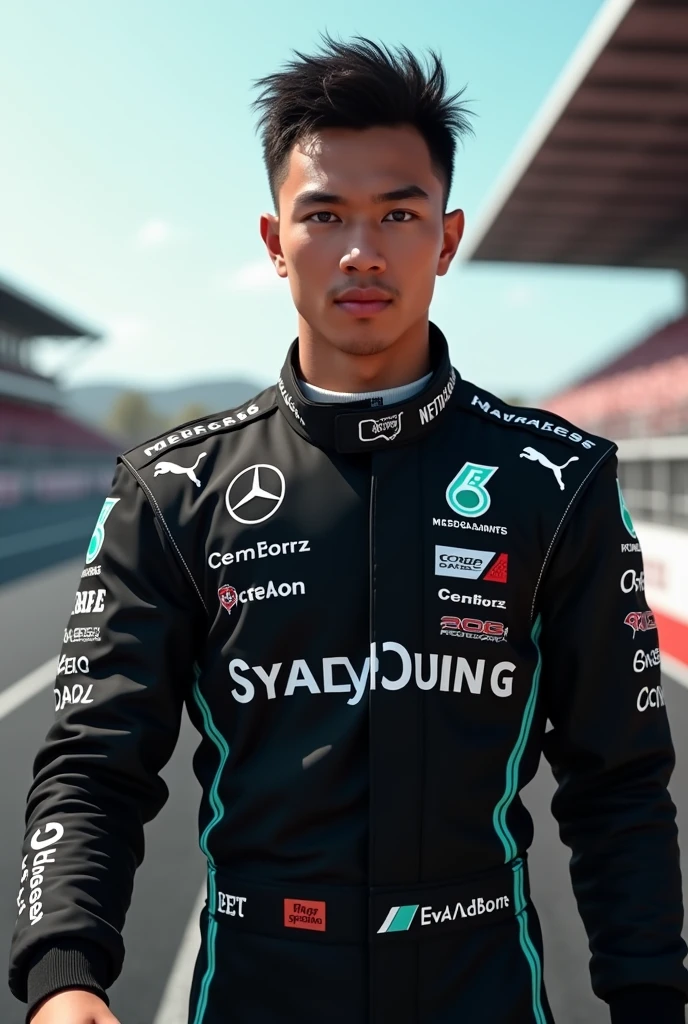 Filipino formula 1 driver in mercedes track suit ( black)