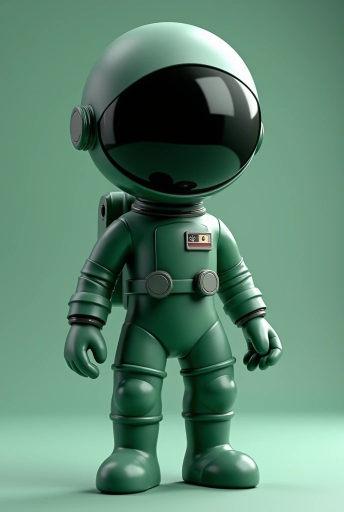 3D cartoon astronaut character standing on two legs, dark green color