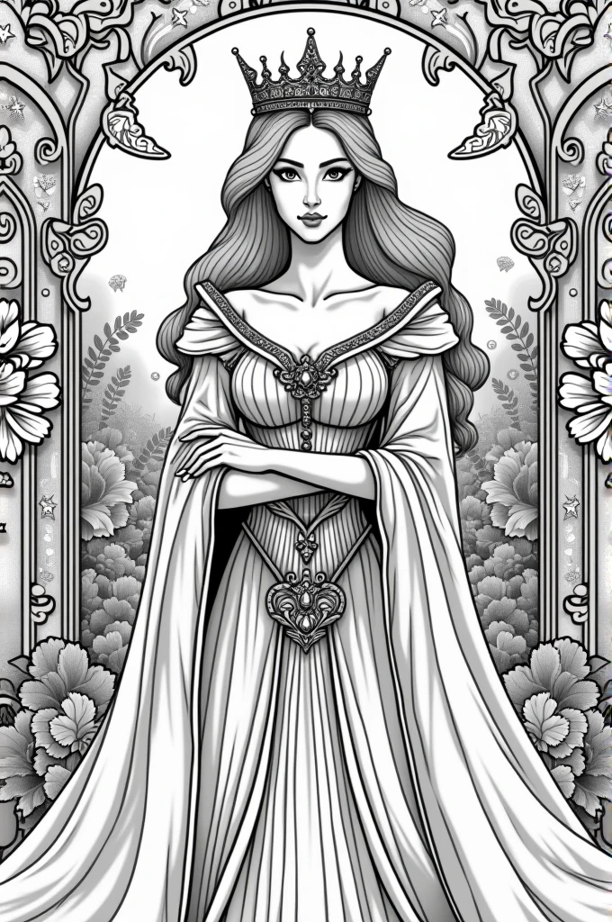 Lady queen coloring book pages black and white