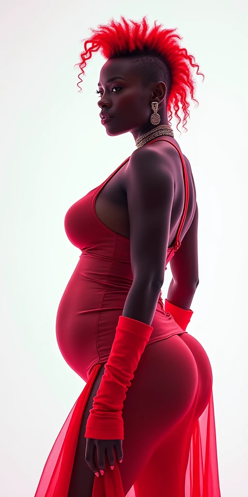 dark skin Amazon Woman with zero waist and HUGE gigantic booty, Hair: She has a very long neon wavy fade mohawk. small waist abs, big ass thighs, tiny waistline, photo realistic skin, Synthwave, UHD, Womancore, DSLR, white room, photography, by DynastySeries, no nudity, with the worlds 🌎 largest buttocks, big full lips, her legs are thickly beautiful wide and shapely and she wears red boots that cover her feet up to the aankles, by DynastySeries, voluptuousness, long neon nightgown🌙, Face: like Angela Bassett. Image style + definition: (ultra realistic photo, feminine figure, portraits, intense detail #HyperAss #BottomHeavy #WideHips #HugeAss