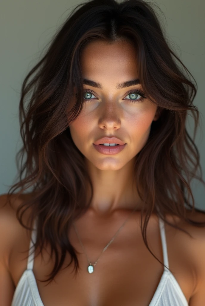 (photorealism:1.2), beautiful woman, brunette blue eyes 25 years old stunning physique, like Madison beer