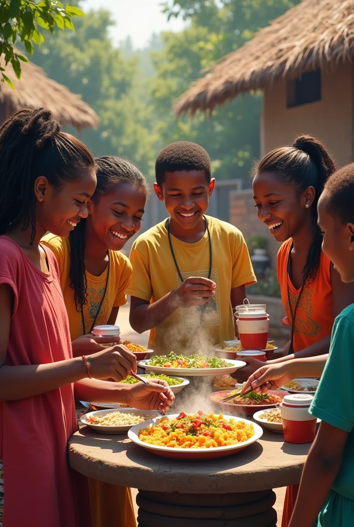 Ethiopian youth coming together to cook lunch together boys and girls talking and enjoying