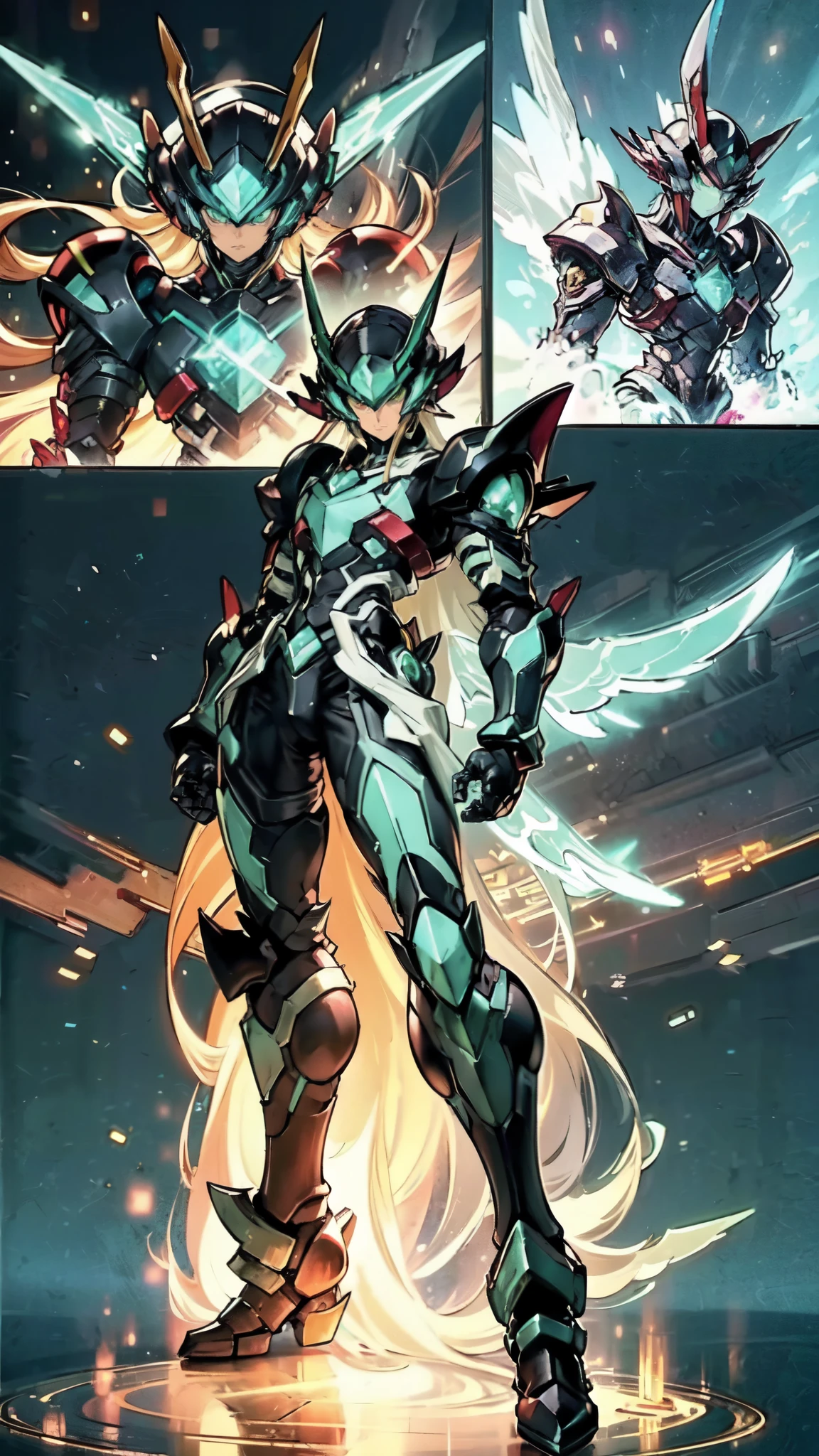 (masterpiece:1.5, best quality:1.5, extremely delicate:1.5), a man wearing a full-face helmet, a fantasy-style biotech armored combat suit, green eyes, (a composite layered chest armor), fully enclosed shoulder guards, matching arm and leg guards, belt of Neon circuit, (the color scheme is primarily black with green and red accents), the design balances heavy with agility, a high-tech bio-mecha armor, (Armor Concept Inspired by Bee, stand on the top of a skyscraper in a futuristic sci-fi city), this character embodies a finely crafted fantasy-surreal style armored hero in anime style, exquisite and mature manga art style, (element, plasma, energy, the armor glows), ((male:1.5)), metallic, high definition, highres, ultra-detailed, ultra-fine painting, professional, perfect body proportions, golden ratio, anatomically correct, symmetrical face, extremely detailed eyes and face, high quality eyes, creativity, RAW photo, UHD, 32k, Natural light, cinematic lighting, masterpiece-anatomy-perfect