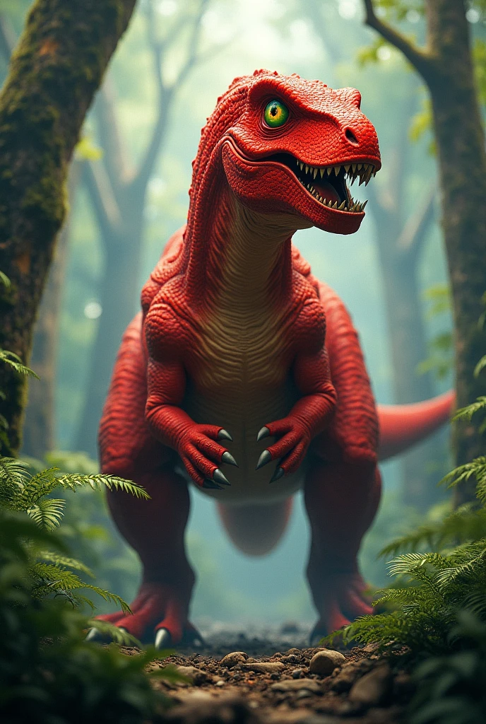 Red dinosaur with green eyes and yellow pupils called playercrack