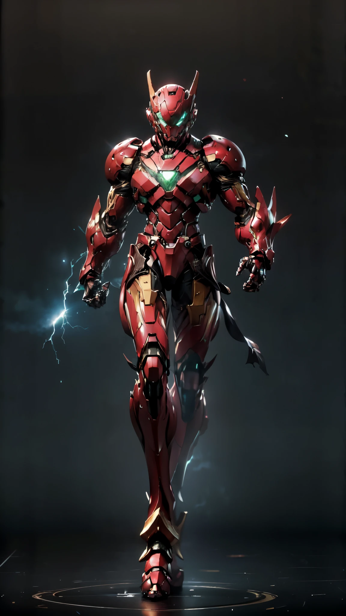 (masterpiece:1.5, best quality:1.5, extremely delicate:1.5), a man wearing a full-face helmet, a fantasy-style biotech armored combat suit, green eyes, (a composite layered chest armor), fully enclosed shoulder guards, matching arm and leg guards, belt of Neon circuit, (the color scheme is primarily black with green and red accents), the design balances heavy with agility, a high-tech bio-mecha armor, (Armor Concept Inspired by Iron Man, stand on the top of a skyscraper in a futuristic sci-fi city), this character embodies a finely crafted fantasy-surreal style armored hero in anime style, exquisite and mature manga art style, (element, plasma, energy, the armor glows), ((male:1.5)), metallic, high definition, highres, ultra-detailed, ultra-fine painting, professional, perfect body proportions, golden ratio, anatomically correct, symmetrical face, extremely detailed eyes and face, high quality eyes, creativity, RAW photo, UHD, 32k, Natural light, cinematic lighting, masterpiece-anatomy-perfect