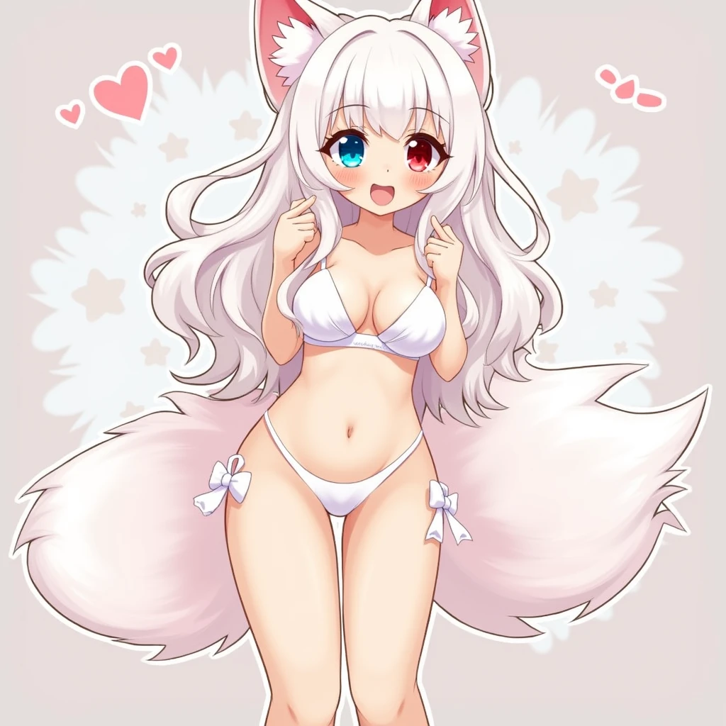 [One Fox Girl, Very Sexy Body, Adult, Blue and Red eyes, Heart, White Hair, Female Long Hair, Male Short Hair, Fluffy, Very Fluffy Body, Big Fox Ears, Two Big Fox Tail, White Angle Wings, velu female, Skinny, cute, Female Very Huge Breast, Breast Tits, Adult, Tall, velu, Sex Pose, Cute, Naked, Very Blushing]
