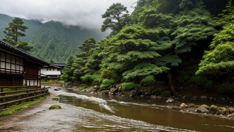 Takayama，village，Creek，The Trail，Big Tree，heavy rain，Clouds and mist