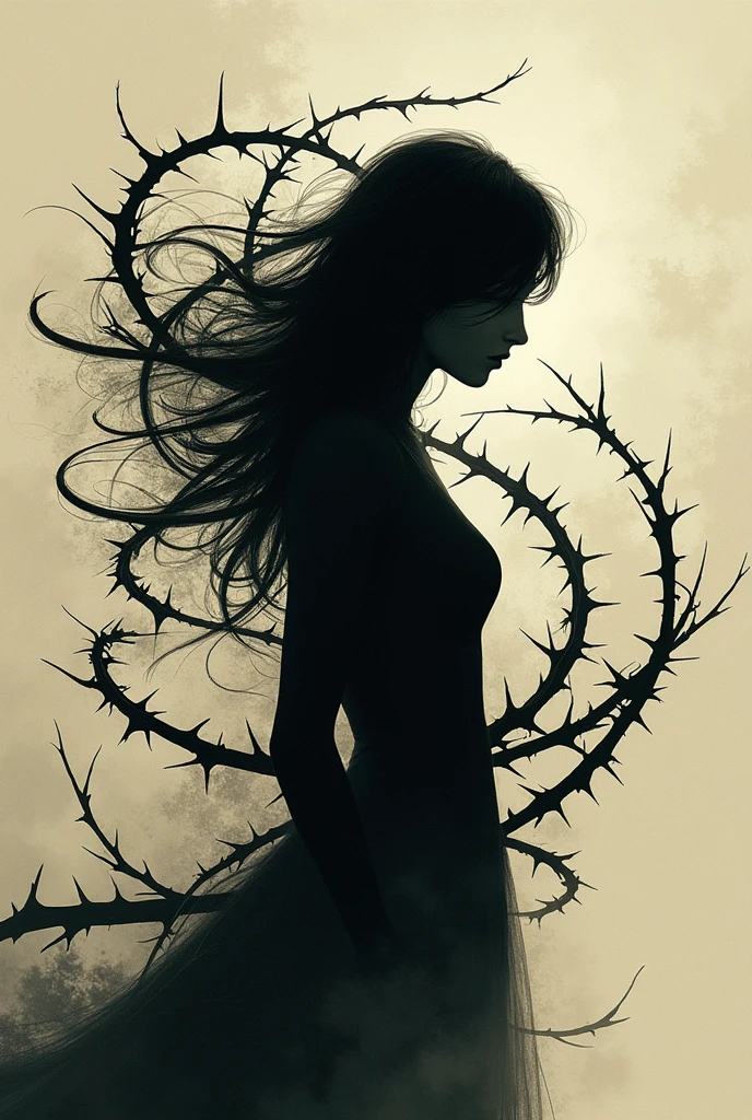 The word "Nostalgia" in the form of a silhouette intertwined with thorns