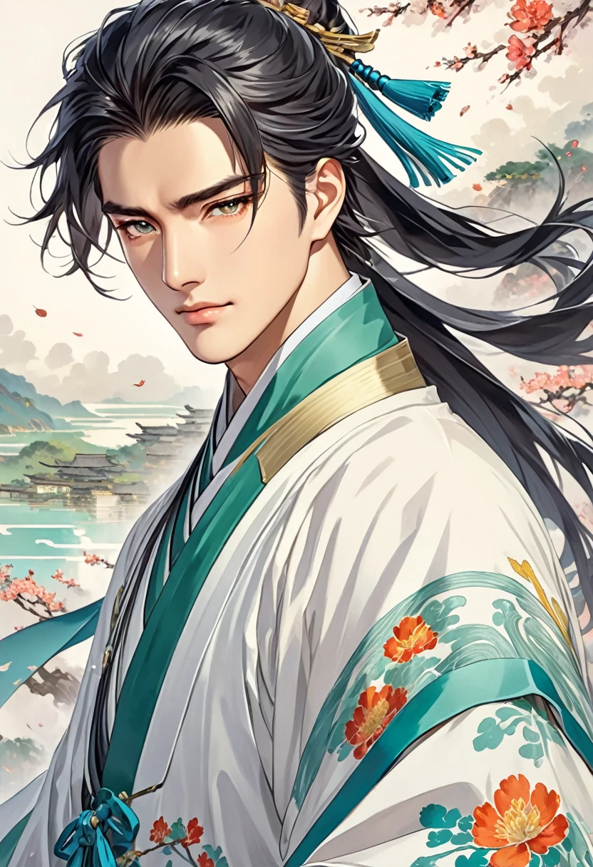 Zhuge Liang, tactician, handsome, debt, wind, A young man in his twenties, youth, no beard, gentleness
