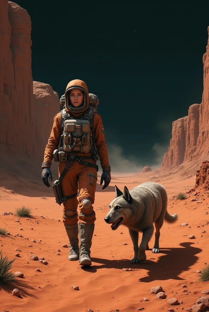 a woman lost on Mars with an animal