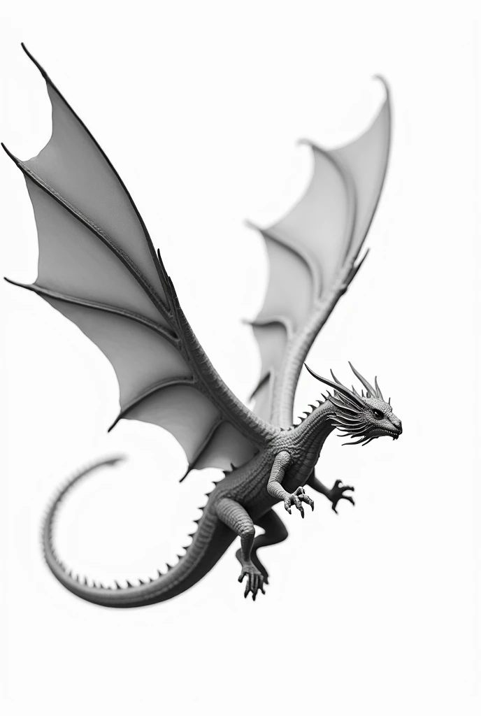 Silverwing the dragon from house of the dragon with white background flying