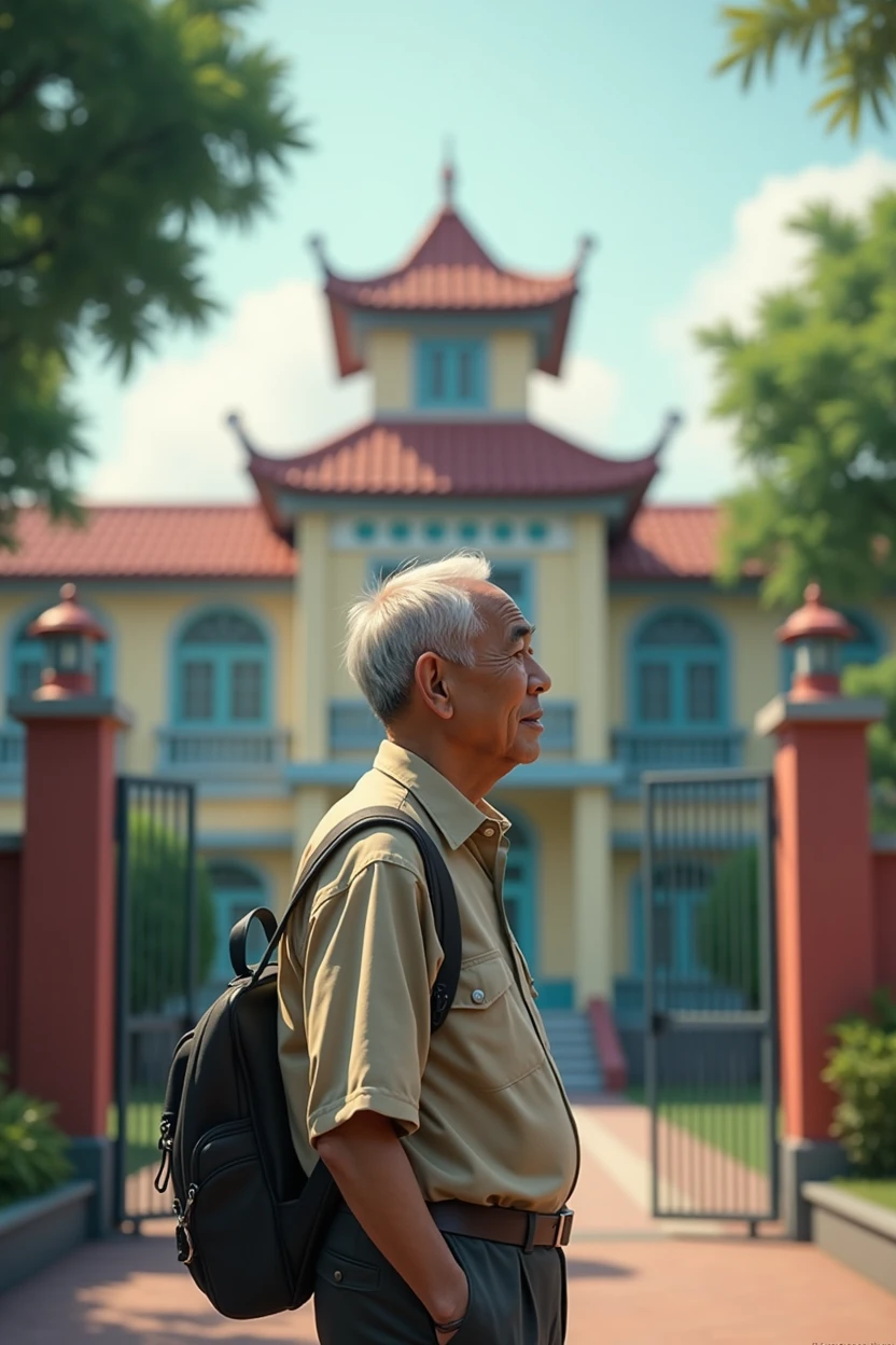 a vietnamese man back to his old school