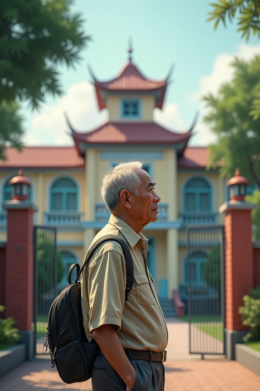 a vietnamese man back to his old school