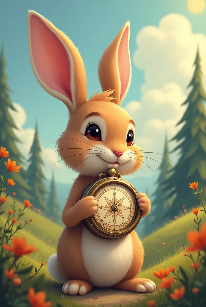 Rabbit holding a compass
