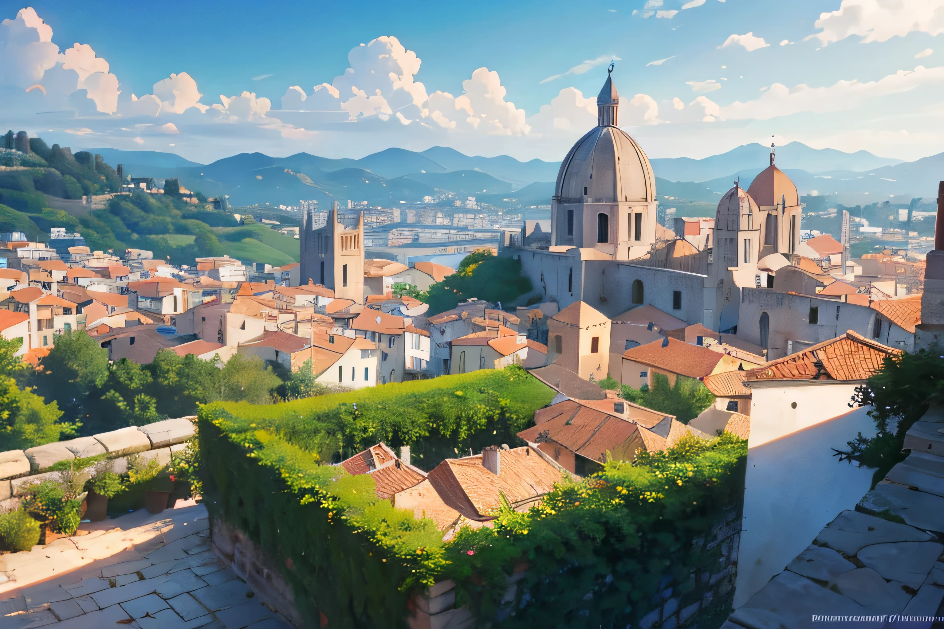medieval Southern Italian city, view from a distance