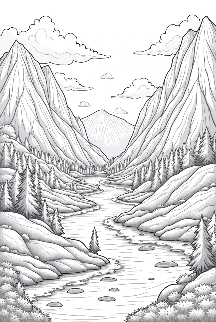 Natural landscape coloring book pages black and white high details