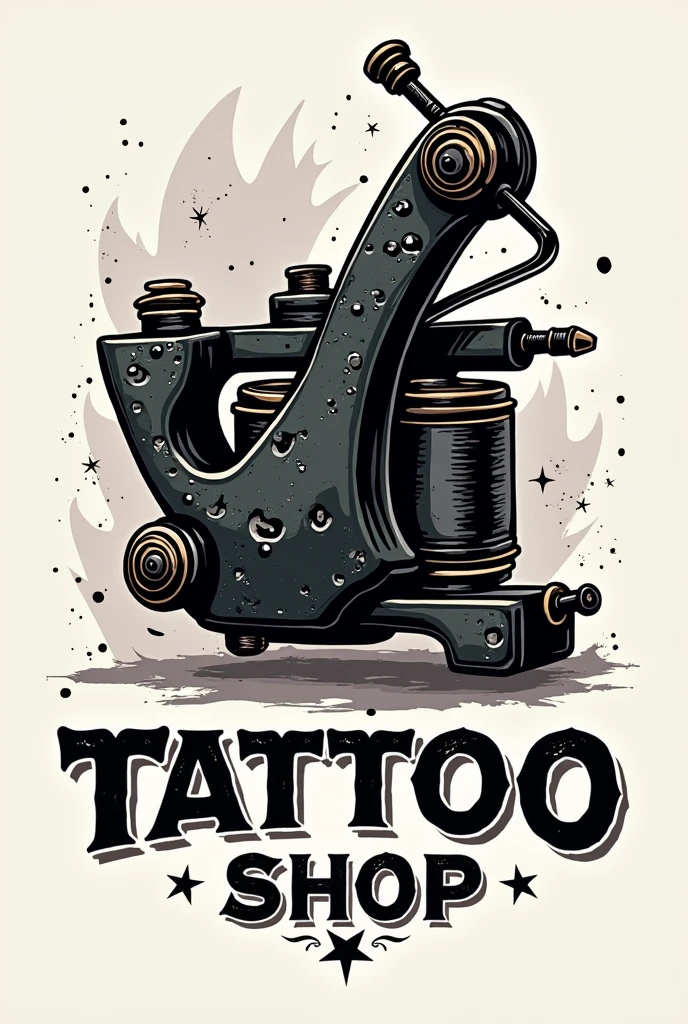 The tattoo shop logo has a tattoo machine and the shop name.1ķ