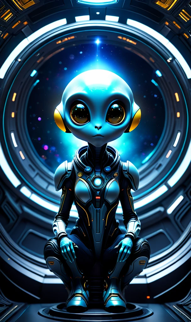 A tiny alien lifeform made from a 猿、Realistic 4k Octane、beautifully detailed render、4K post-processing、Very detailed、intricate complexity、A magnificent composition、Magical atmosphere、Cinematic lighting、masterpiece、Ultra-high resolution、Sharp focus、Blender Gustav Klimt、masterpiece、Films by artgerm and greg、Inside the spaceship