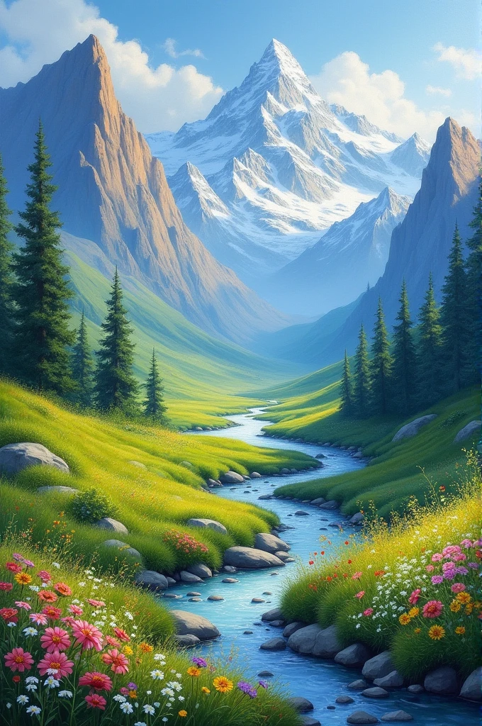 Painting of mountain valley