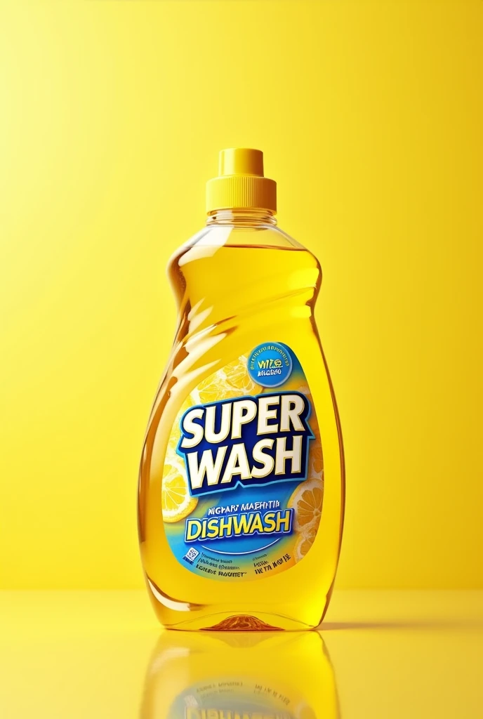 Super wash DISHWASH  logo on lamon DISHWASH yellow transparent liquid  bottle lamon background kitchen 

