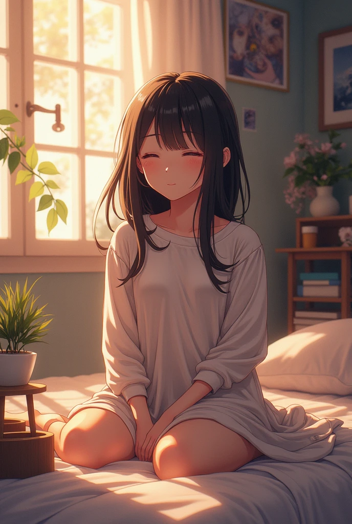 A Night of Music: She put on her earphones and closed her eyes.. Her room was filled with beautiful melodies.、She was completely absorbed in music.。. 「It doesn&#39;t get any more reassuring than this」, She couldn't help but smile.Anime Style,Highest quality,High resolution