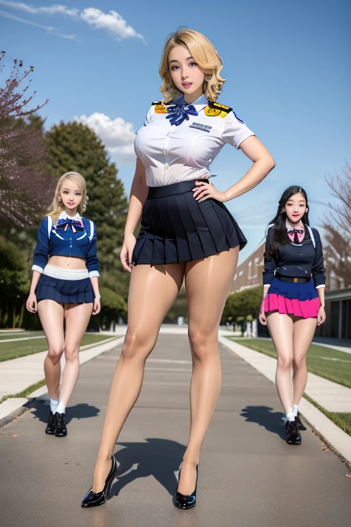 ((There are 4 of us:1.8))、(4 sisters)、Gal、(Neon Town)、(Four tall high school girls with model figures:1.8)、(Standing facing this), Full body photography、(Group photo of gals on school trip:1.7)、(wide thighs, very long legs), High heels on the ground, classroom, (masterpiece:1.3), (8k, Realistic, RAW Photos, highest quality: 1.4), Beautiful Face, (Realistic face), (Blonde short cut:1.3), realistic eyes, Very beautiful eyes, Realistic skin, Beautiful Skin, Ultra-high resolution, Super Realistic, Very detailed, Golden Ratio, cute, cute female teacher, High school girl in summer clothes, Surreal school girl, pleated micro mini skirt, Milk splashed on the uniform、Wet panties、pantyhose, high heel loafers, Full body portrait, Thin arms, ((((large Breasts))))、black leather designer bag、 High school girl wearing JK uniform, Surreal school girl, high waist micro mini skirt, Milk splashed on the uniform、pantyhose, high heel loafers, Full body portrait, Thin arms, (large Breasts)、(Her uniform shirt is open, expose her bra)、wide thighs、Long legs,