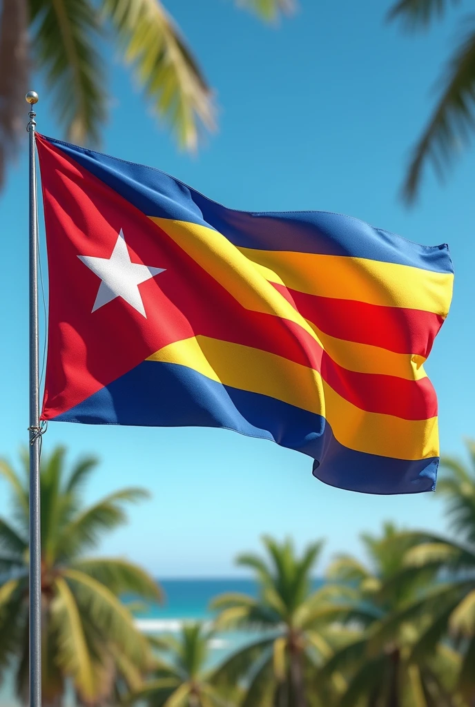 A Cuban flag waving in the wind with the colors and shape of the Catalan flag