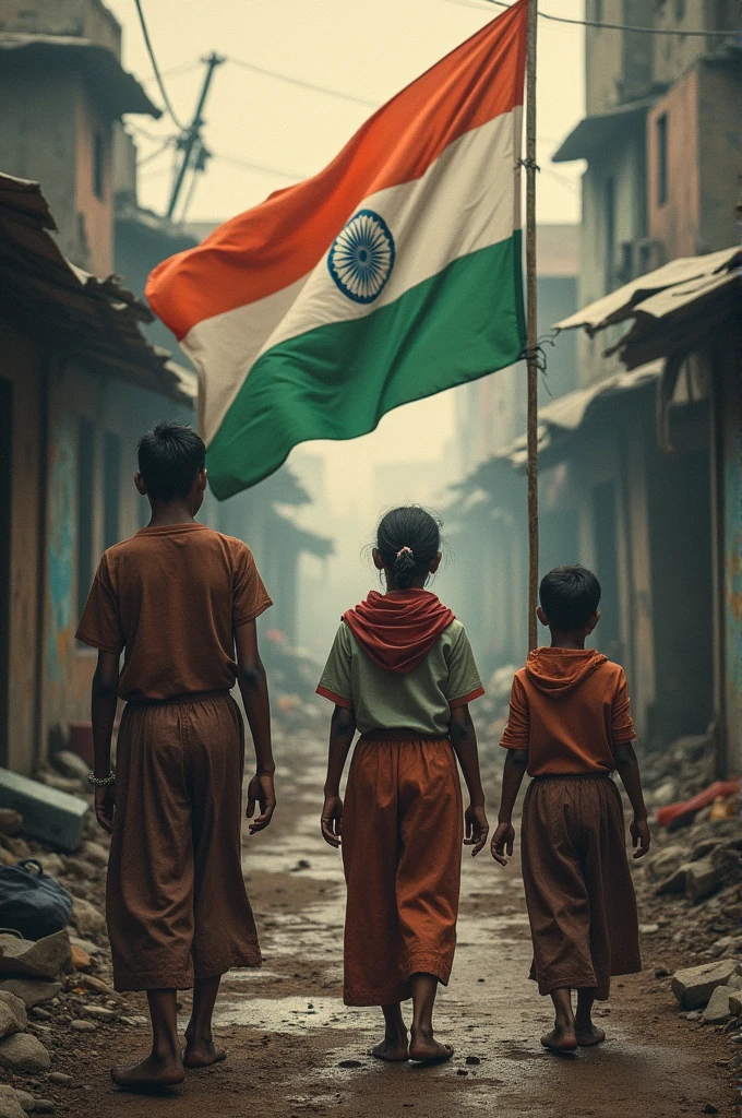 Poor people images and add the india flag images 