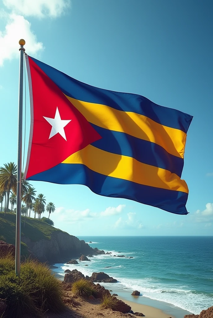 A Cuban flag waving in the wind with the colors and shape of the Catalan flag