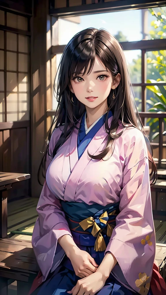 (Realistic)、(Realistic:1.2)、(High resolution)、Very detailed、Very beautiful face and eyes、1 girl、Delicate body、(Highest quality、Attention to detail、Rich skin detail)、(Highest quality、8k、Oil paint:1.2)、Very detailed、(Realistic、Realistic:1.37)、Bright colors、Full Body Shot,black_hair, Beautiful 8k eyes,Looking_in_audience,One person in,Are standing,((Very beautiful woman, Fuller lips, Japanese pintern kimono))、((Gorgeous and colorful Japanese kimono)))、(((blackhair)))、(((blunt bungs,long straight hair)))、((( In an old Japanese house (short focus :1.4),)))、(masterpiece, Highest quality, Highest quality, Official Art, beautifully、beautiful:1.2),(Fractal Art:1.3),Sengoku period、By Greg Rutkowski:Alphonse Mucha Ropp,short ,uchikake,nishijin ori,(realistic Light and shadow), (real and delicate background),(Calm colors, Dim color, soothing tones:1.3), Low saturation, (Ultra-detailed:1.2), (Noir:0.4),Draw,Blurred_Light_background, (Bright colors:1.2), cinematic Lighting, ambient Lighting,Single Shot,Shallow focus,pink lip,Blurred Light background,Eros,Big Breasts,Narrow eyes