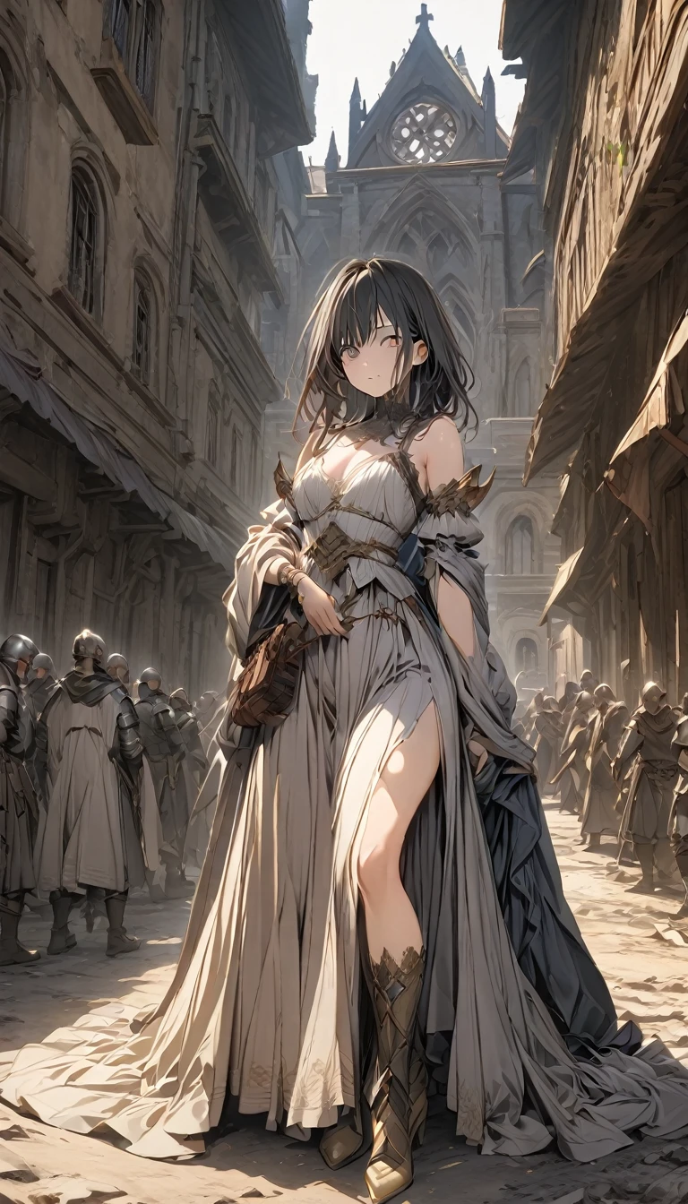 (8k unit wallpaper CG highly detailed, masterpiece, Highest quality, Very detailed), (((alone))), ((Wide Shot:1.5)), (Paladin with legendary sword), (Thematic Backgrounds), Medieval, Nice views, Dark and ominous environment, (Dark Souls 3, Illustrator, (Best illustrations)