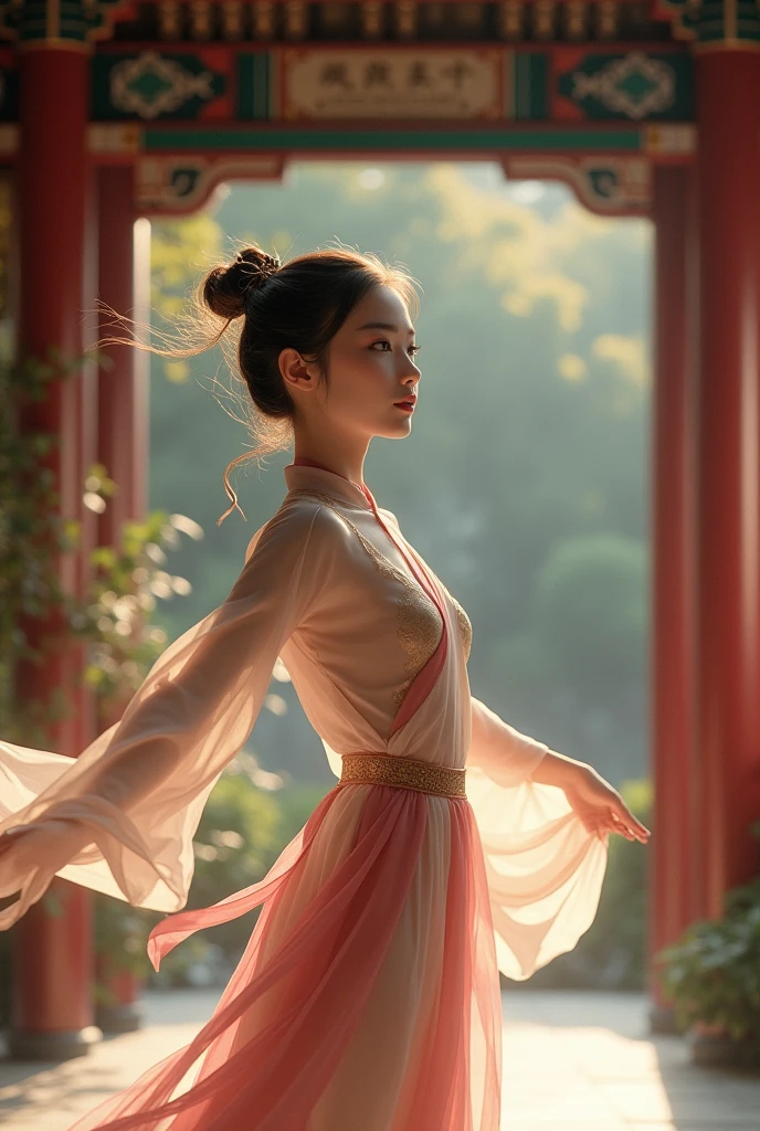 A best image of a Chinese girl dancing, realistic background is good and her makeup should be best, not too much makeup, not too much lipstick, it should be medium, best image of an Indian girl dancing.