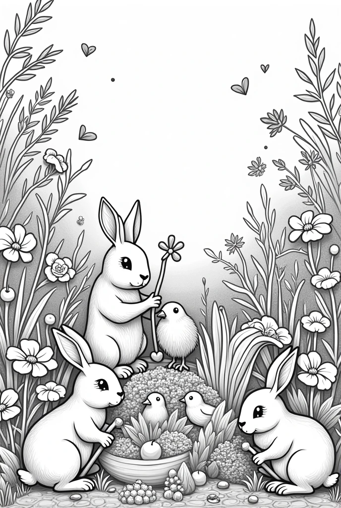 Animals gardening coloring book pages black and white high details