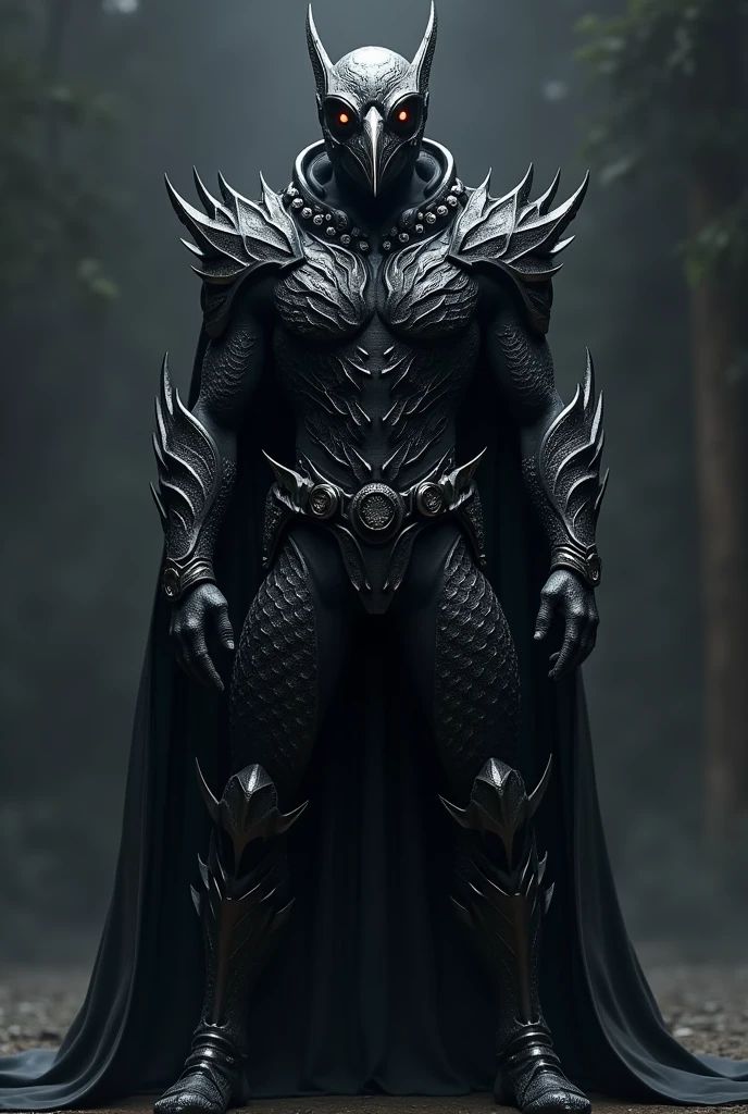 Black Crow Power Ranger, with full helmet face cover, full body scale suit