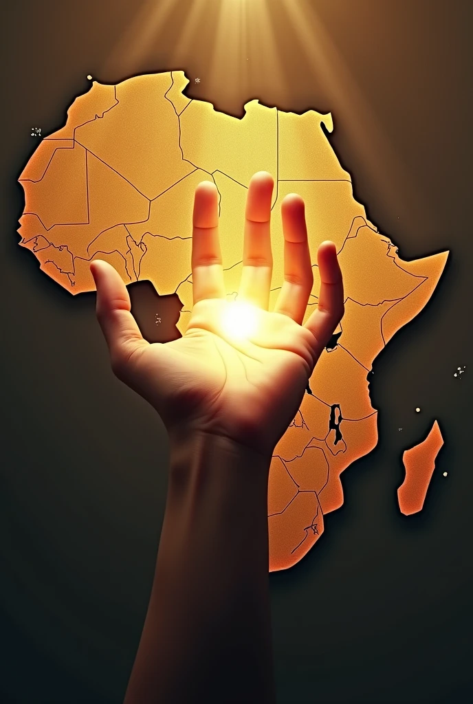 La représentation de la carte de l'Afrique avec une main tendue tenant une lumière a l'intérieur 
Cette image doit faire ressortir le leadership 