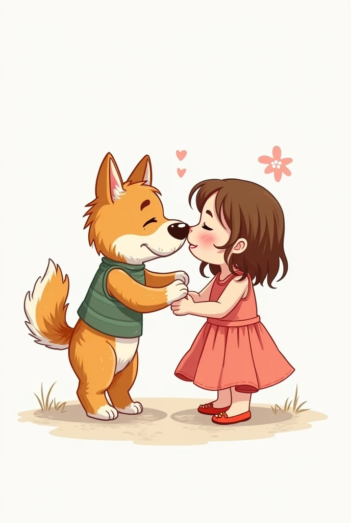 Create a simple drawing of a small Russkiy Toy dog licking a crying girl's face